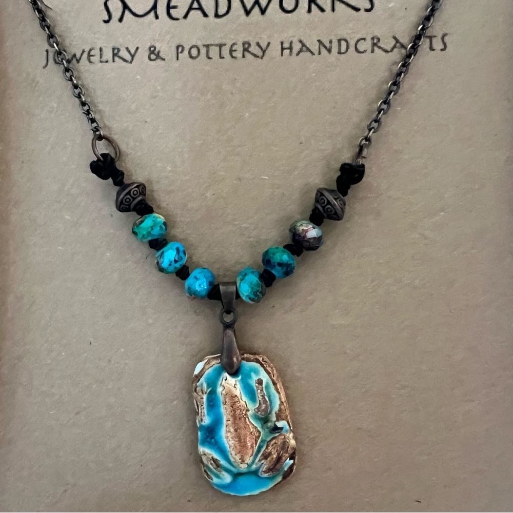 Turquoise Ceramic Frog Necklace